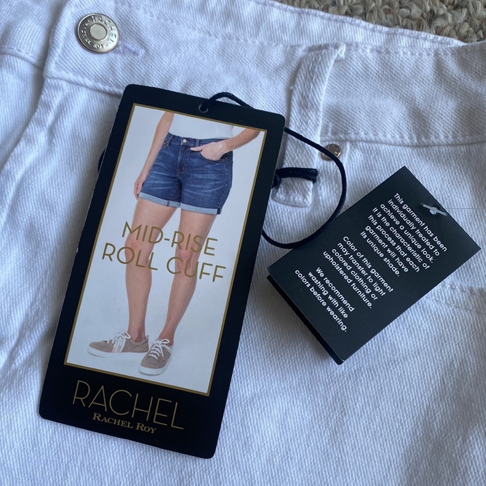 Rachel Roy White Denim Mid-Rise Roll Cuff Shorts - Picture 5 of 11